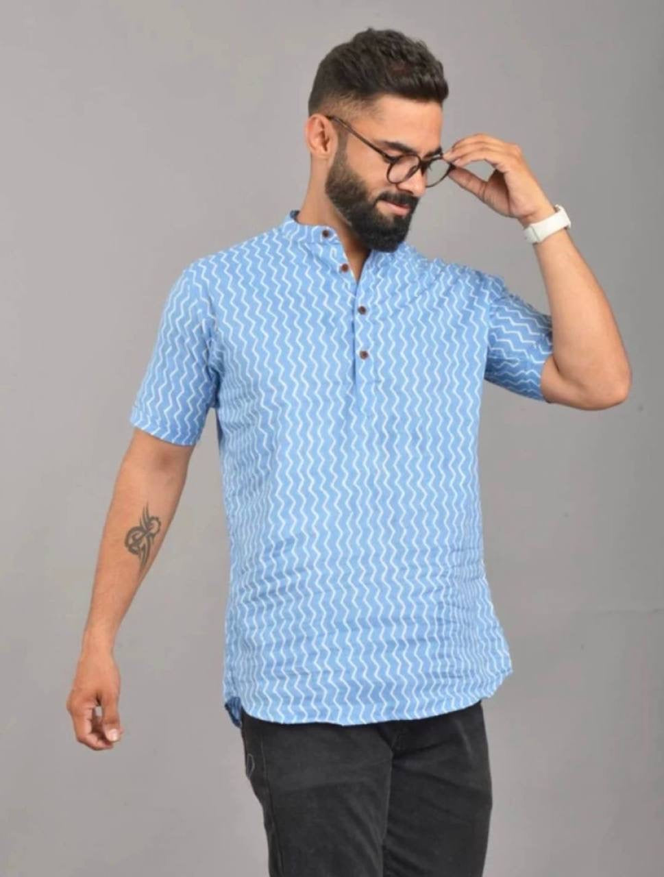 Blue Men Long Sleeves Shirt Kurta