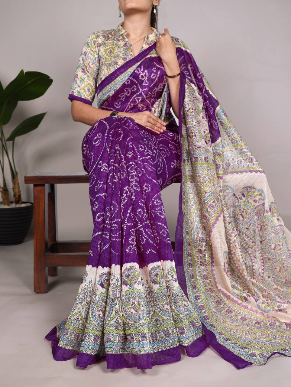 Purple Bandhani work Saree