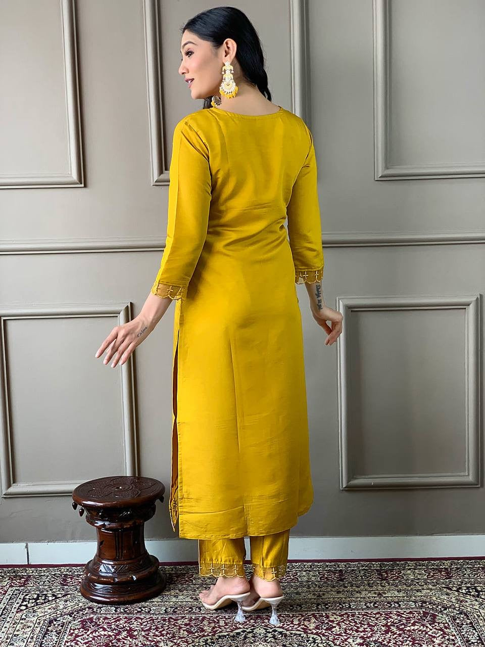 Yellow Chanderi Kurti Set with Dupatta