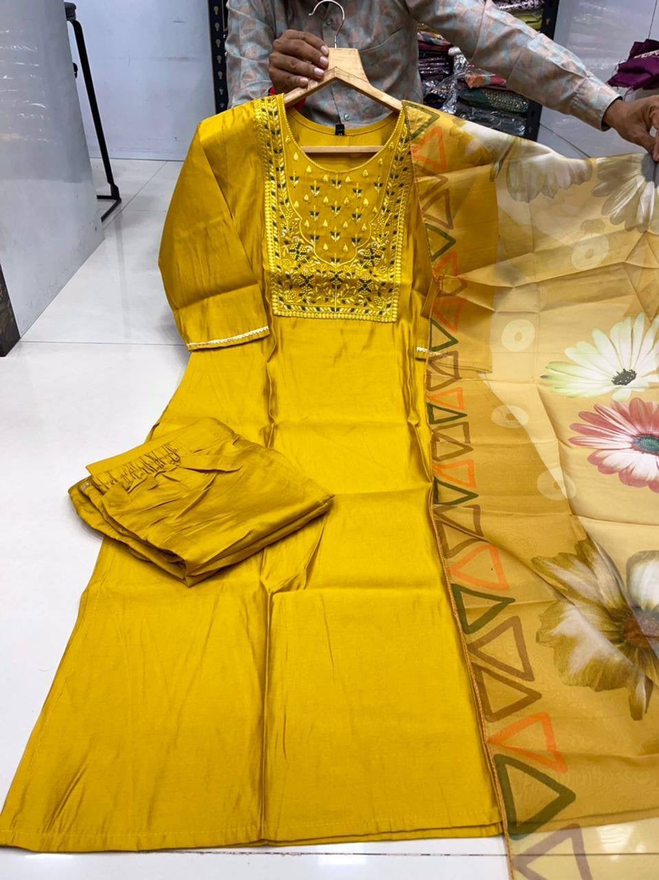 Ayesha Yellow Kurti with Pants & Dupatta