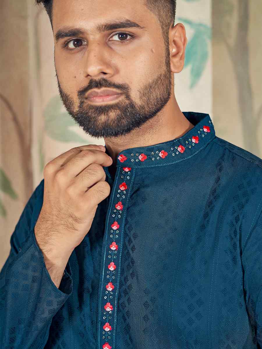 Anantam Navy Blue Pure Viscose Embroidered Kurta Set