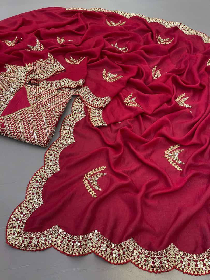 Ruby Red Soft Vichitra Saree