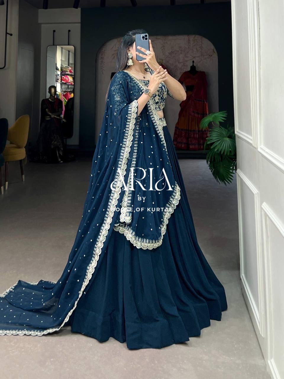 Royal Blue Georgette Lehenga Set