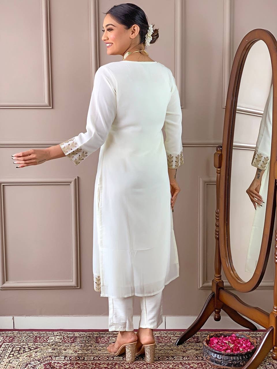 White Georgette Kurti Set ✨