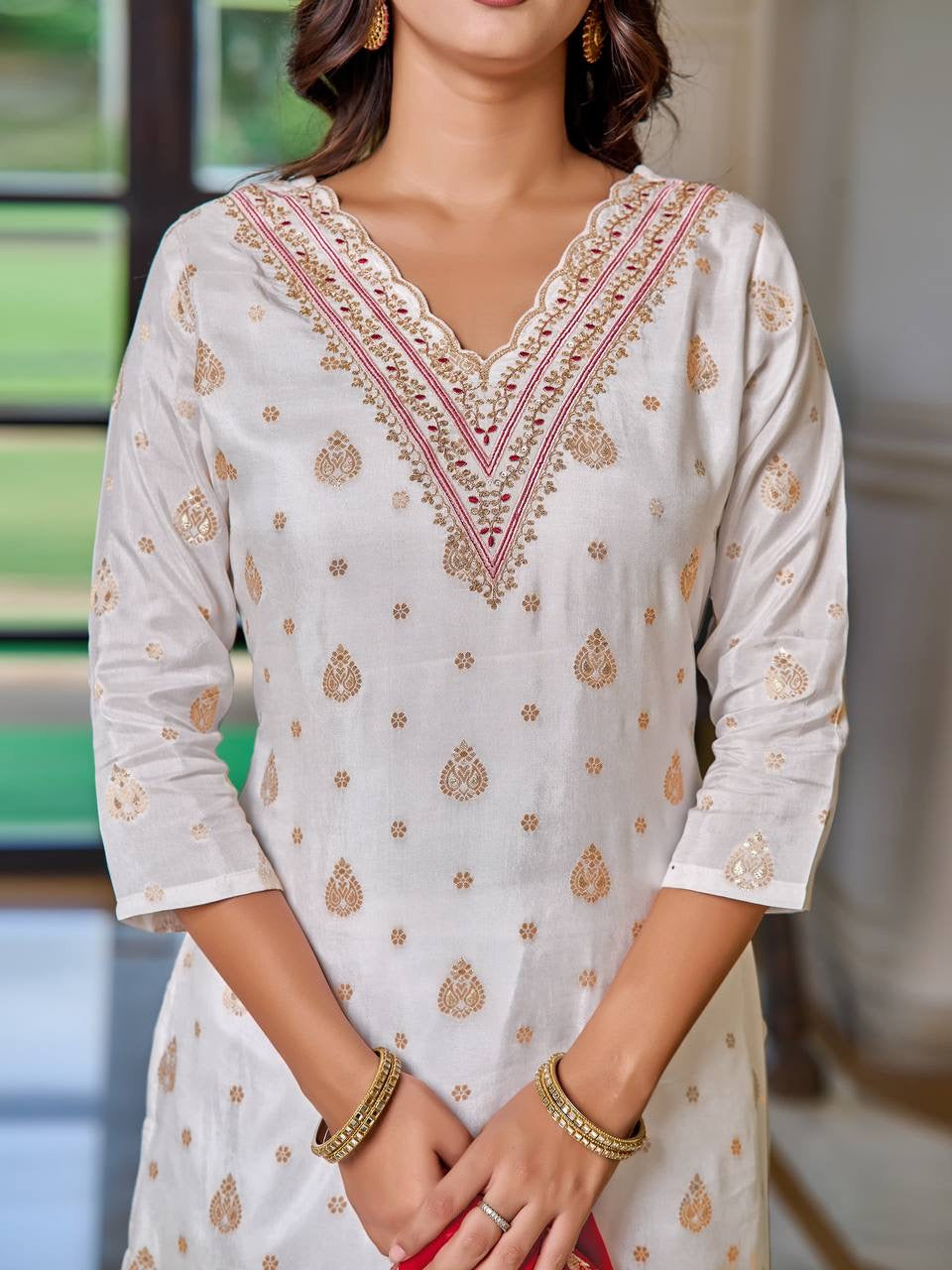 Floral Embroidered Kurti with Dupatta