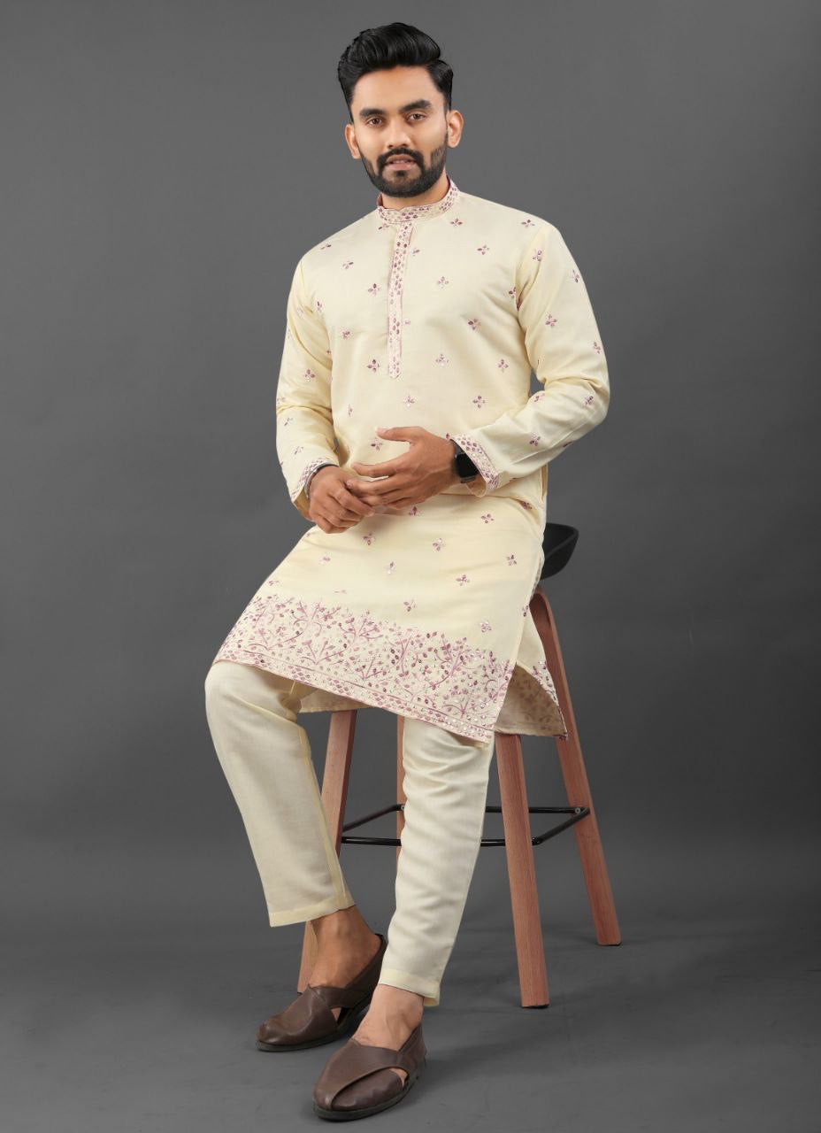 Cream Hridaan Embroidered Kurta Set