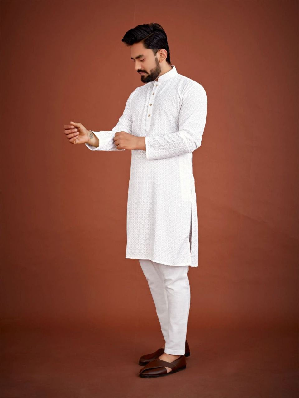 Men Chikankari Kurta with Pants Set