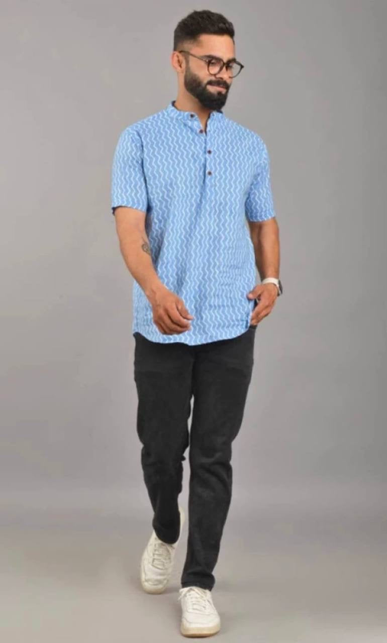 Blue Men Long Sleeves Shirt Kurta