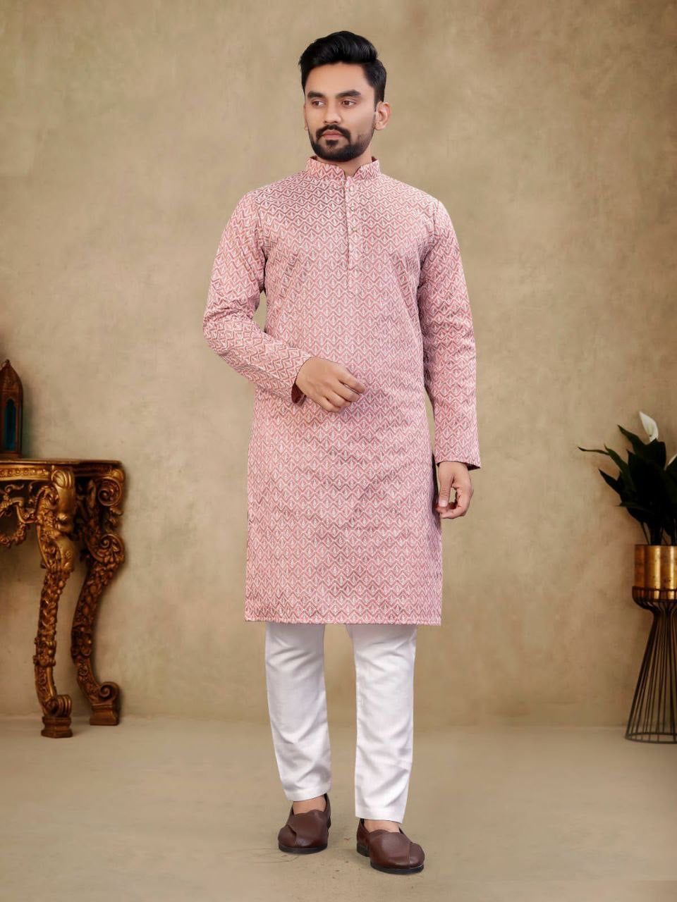 Reyansh Pastel Color Chikankari Men Kurta - HOUSE OF KURTAS