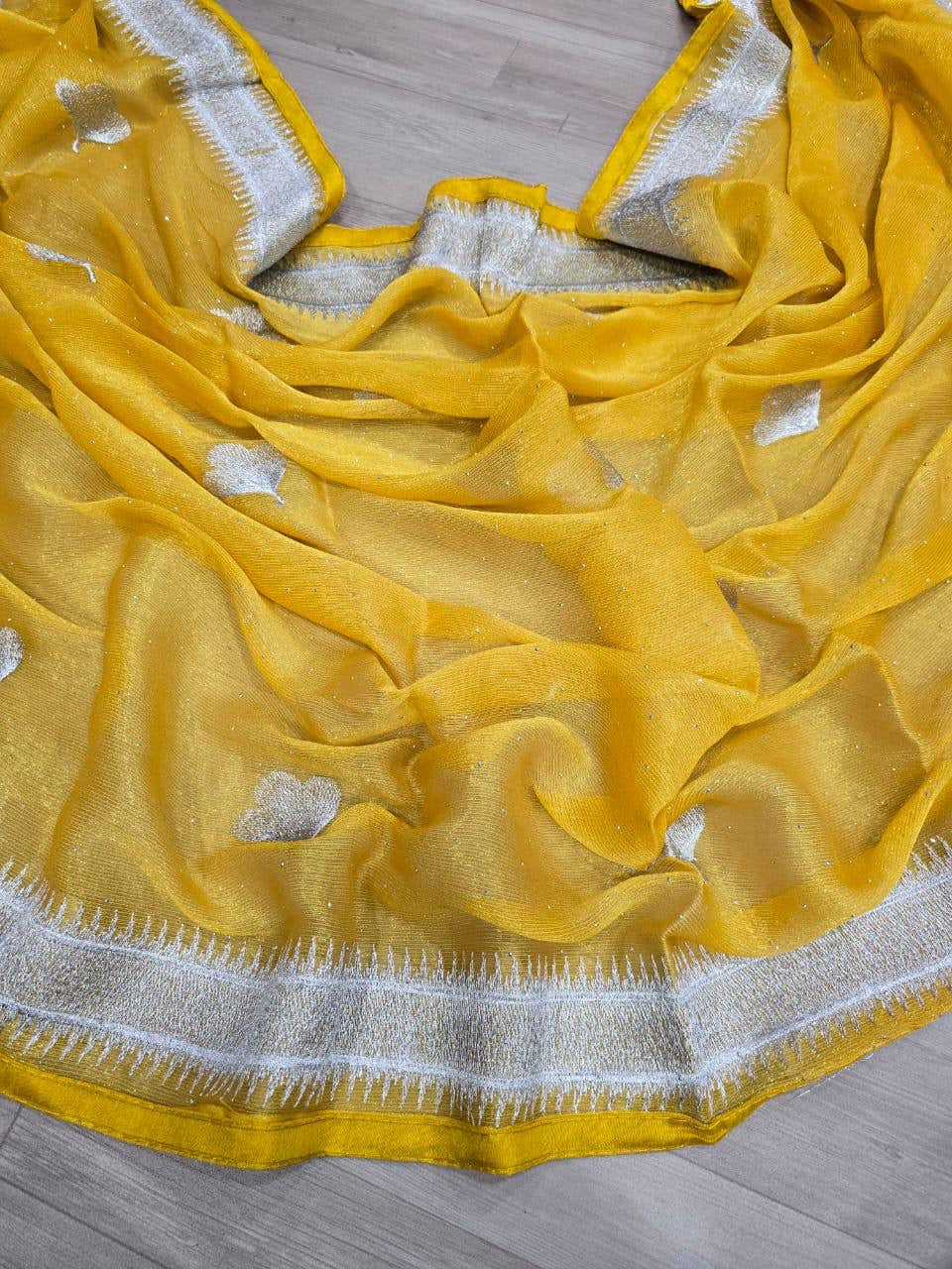 Embroidered Chiffon Saree with Running Blouse