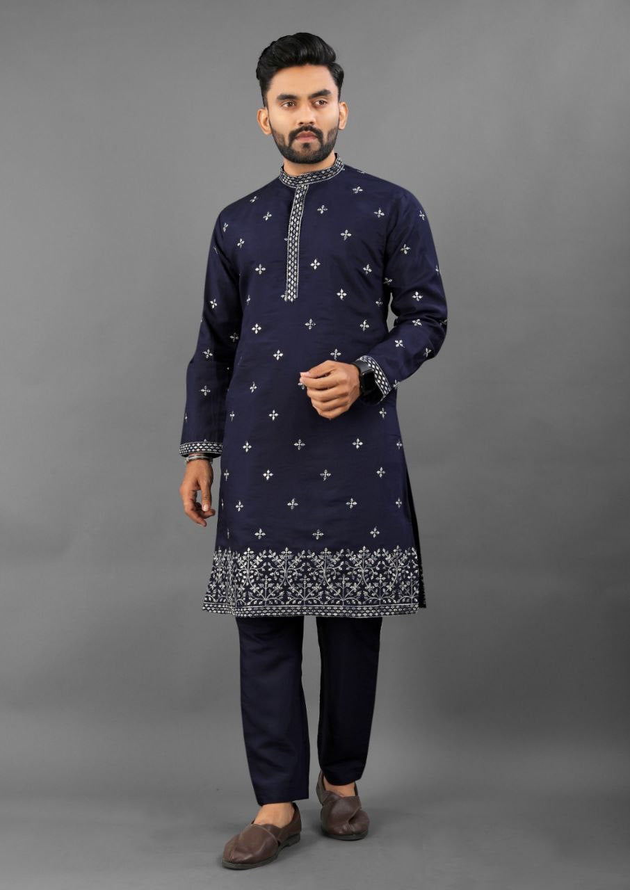 Hridaan Blue Embroidered Kurta Set