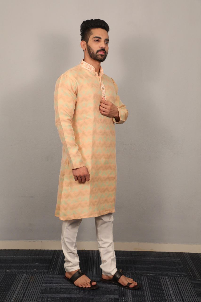 Ishaan Men’s Soft Jacquard Silk Kurta with Pants