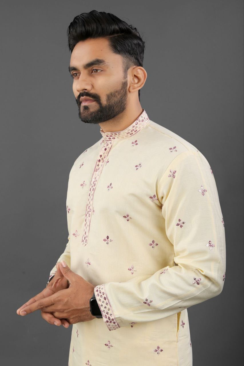 Cream Hridaan Embroidered Kurta Set