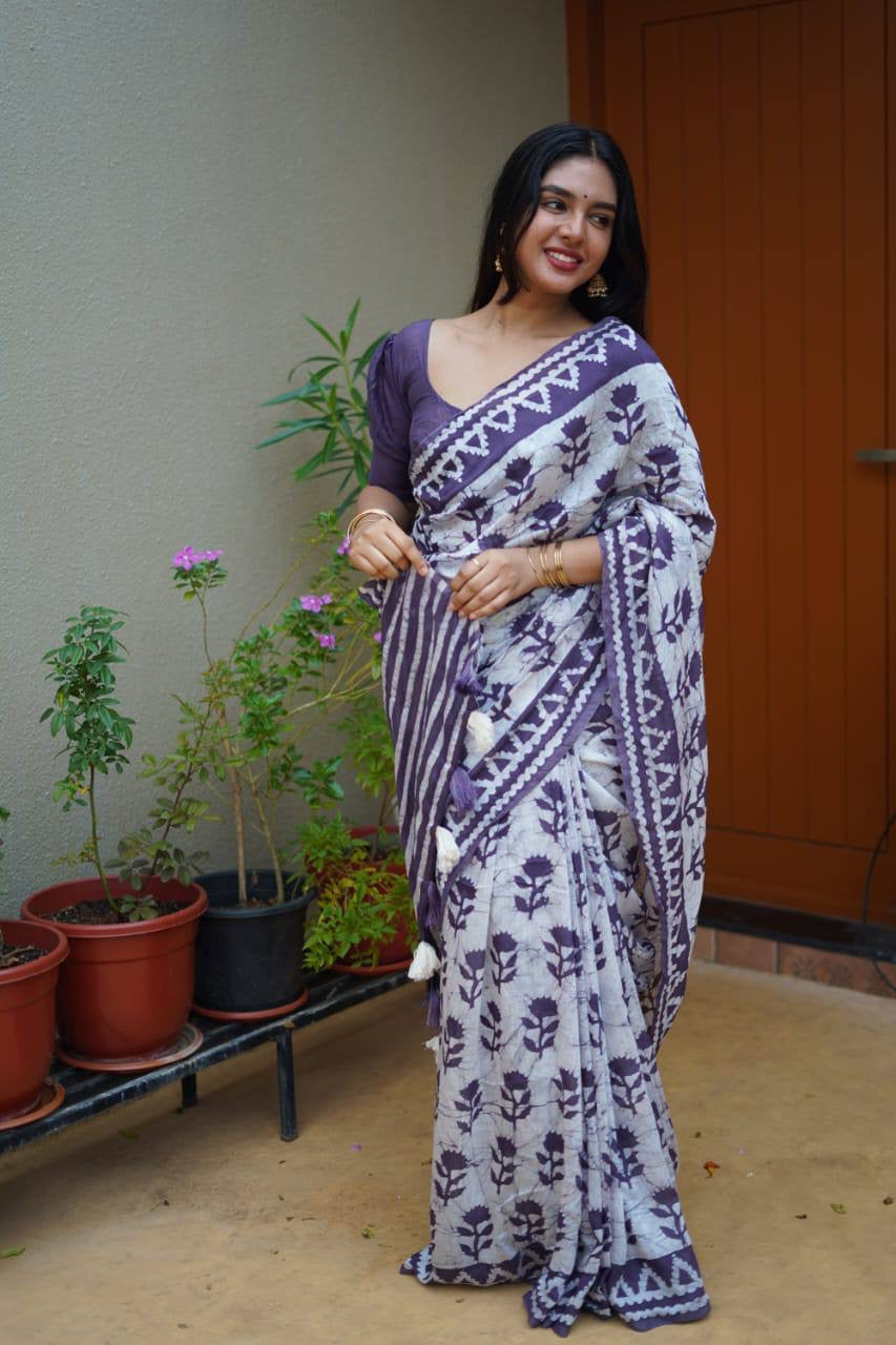 Chanderi Cotton Saree with Block Prints