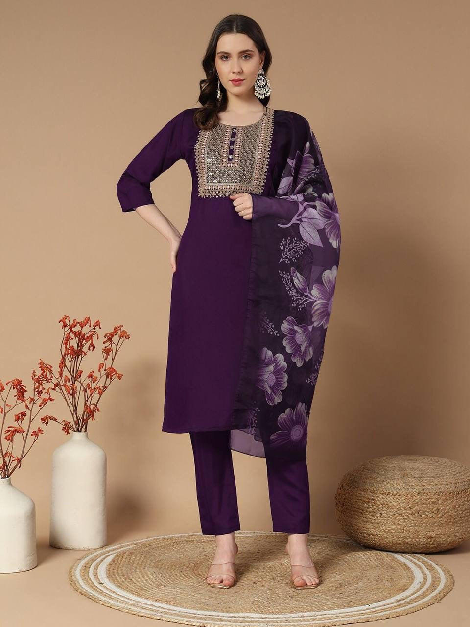 Ayesha  Purple Kurti with Pants & Dupatta