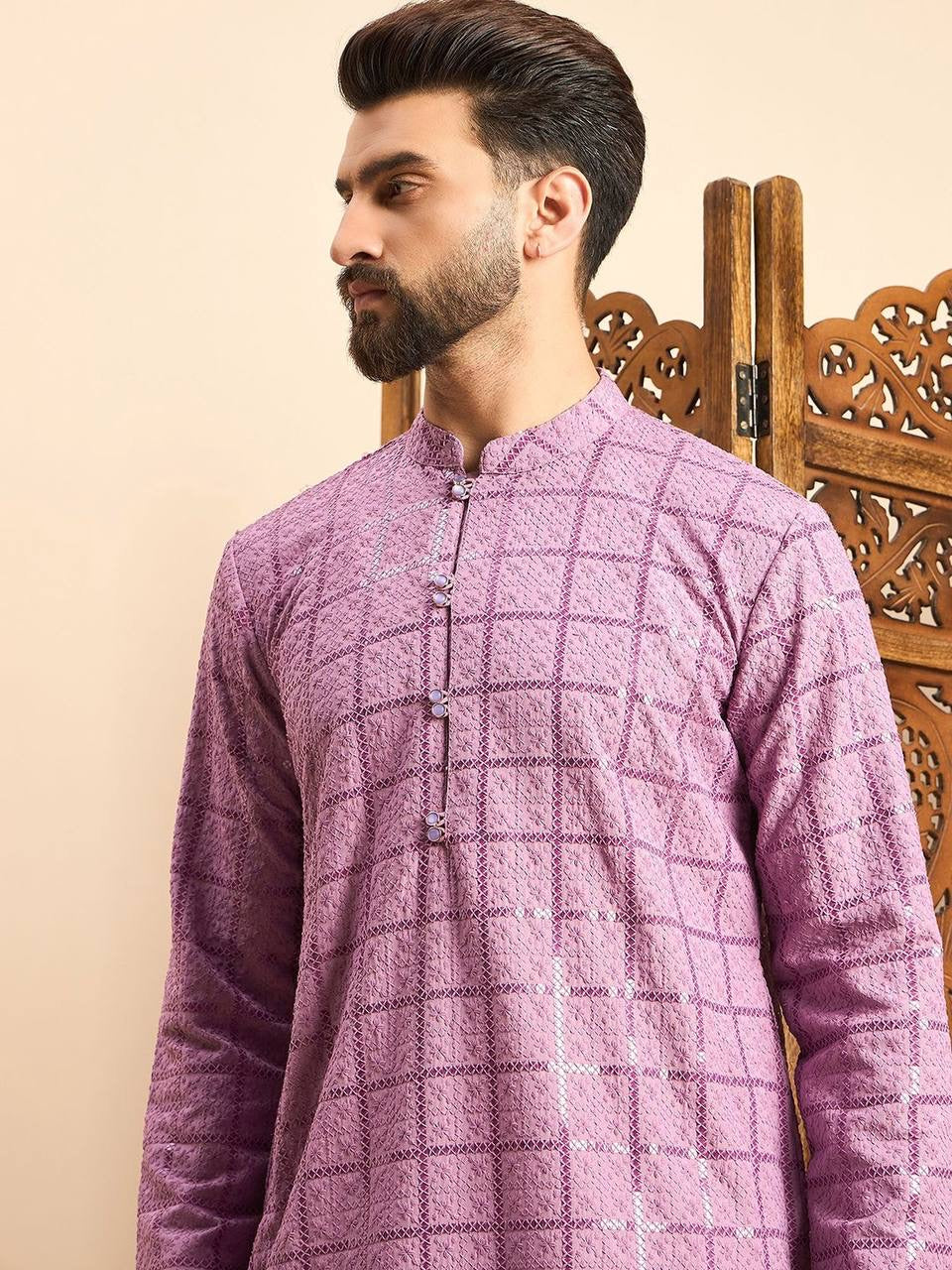 Lavender Embroidered Ethnic Wear  Kurta