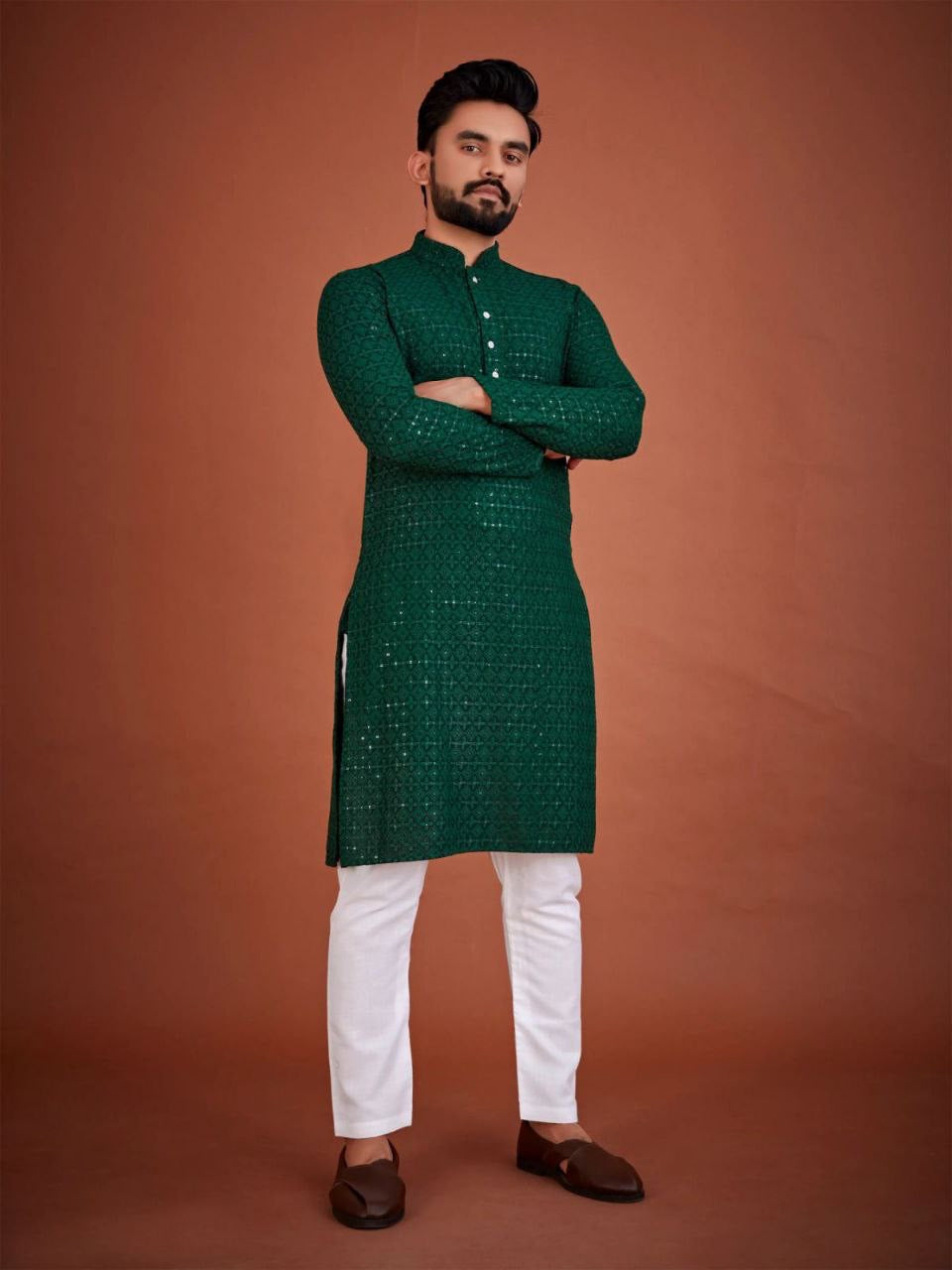 Men Chikankari Kurta with Pants Set