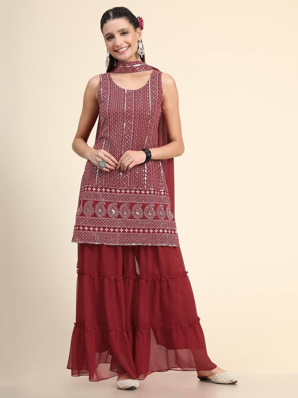 Samira Straight Kurti with Sharara & Dupatta