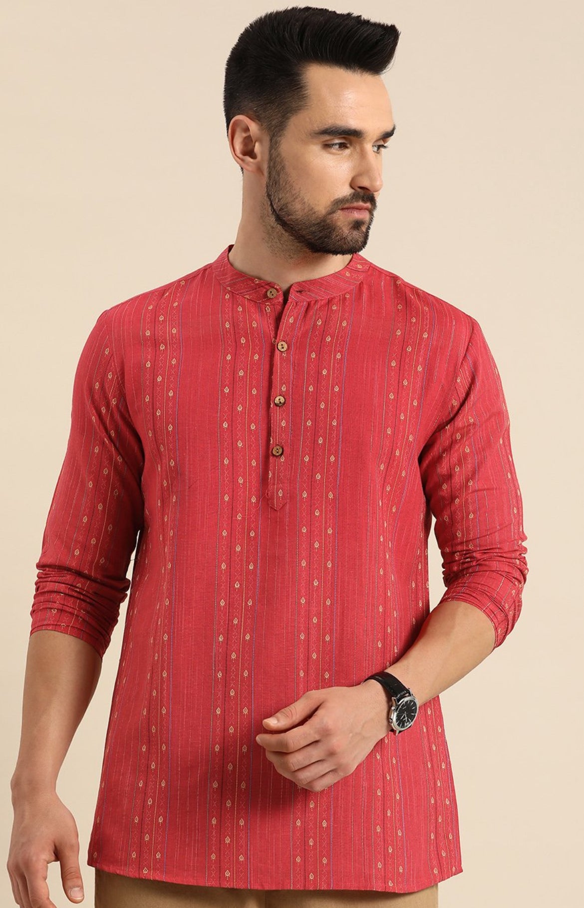 Coral Red Embroidered Short Kurta - PREORDER