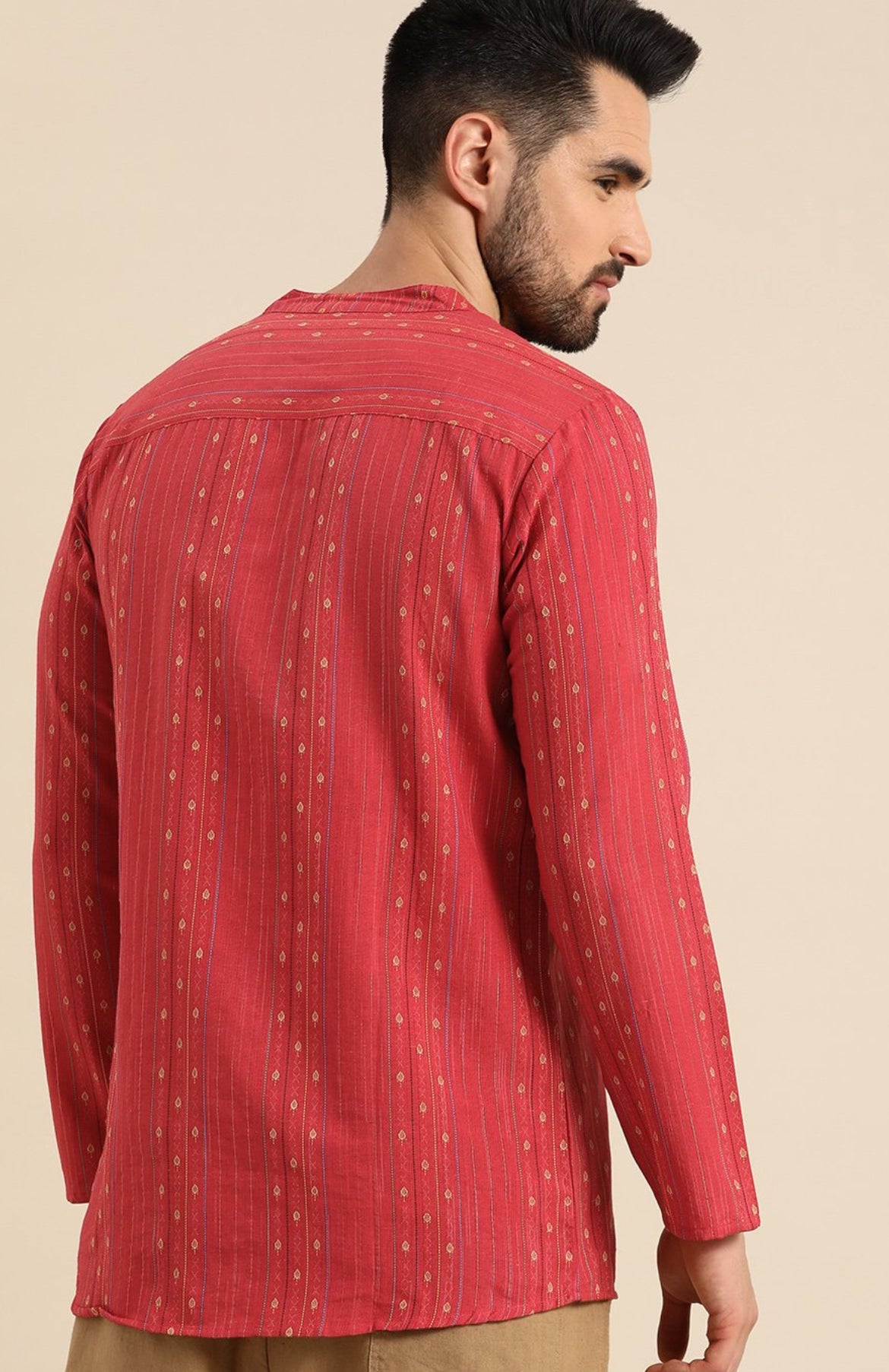 Coral Red Embroidered Short Kurta - PREORDER