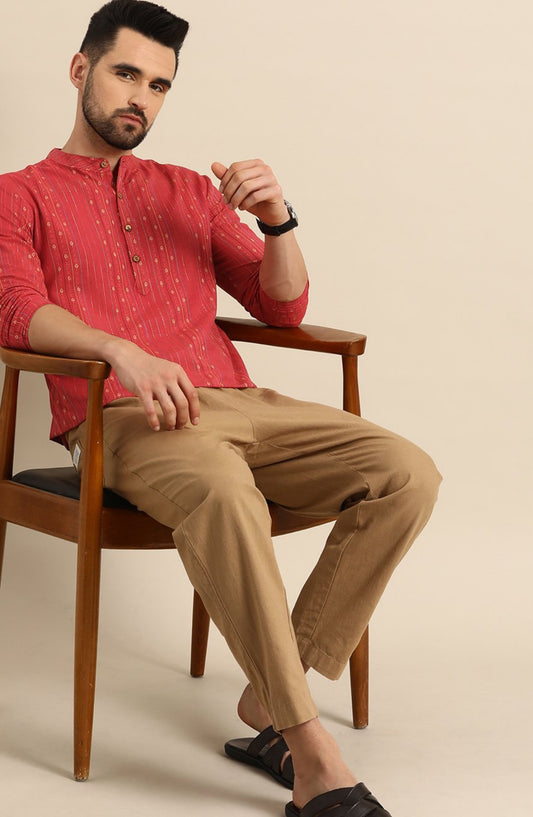 Coral Red Embroidered Short Kurta - PREORDER