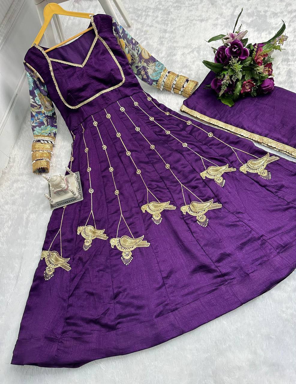 Blooming Purple Embroidered Gown