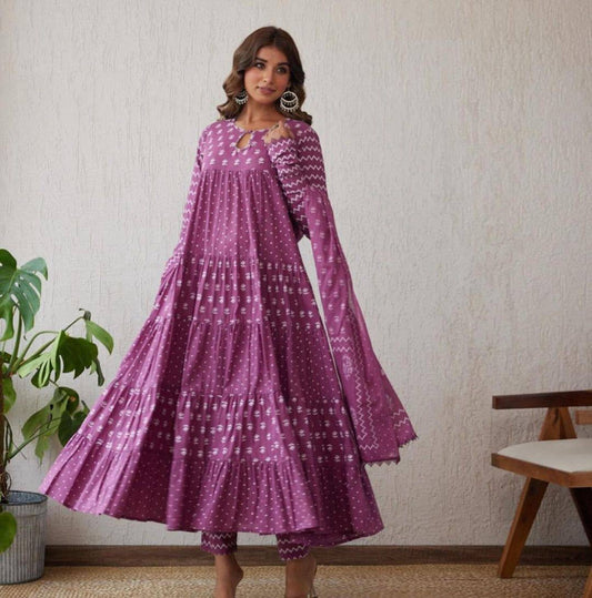 Purple Kurti Set with Dupatta