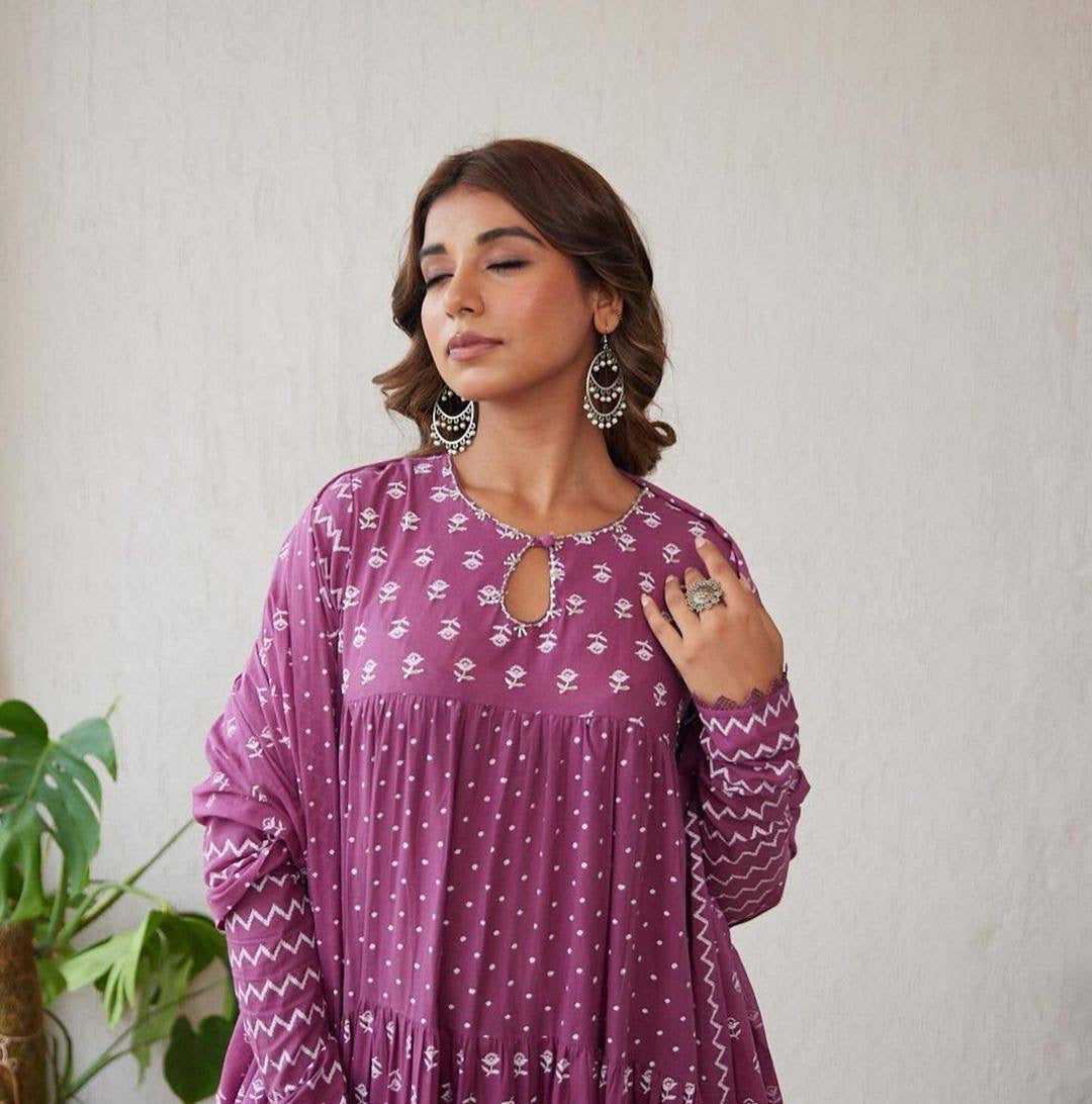 Purple Kurti Set with Dupatta