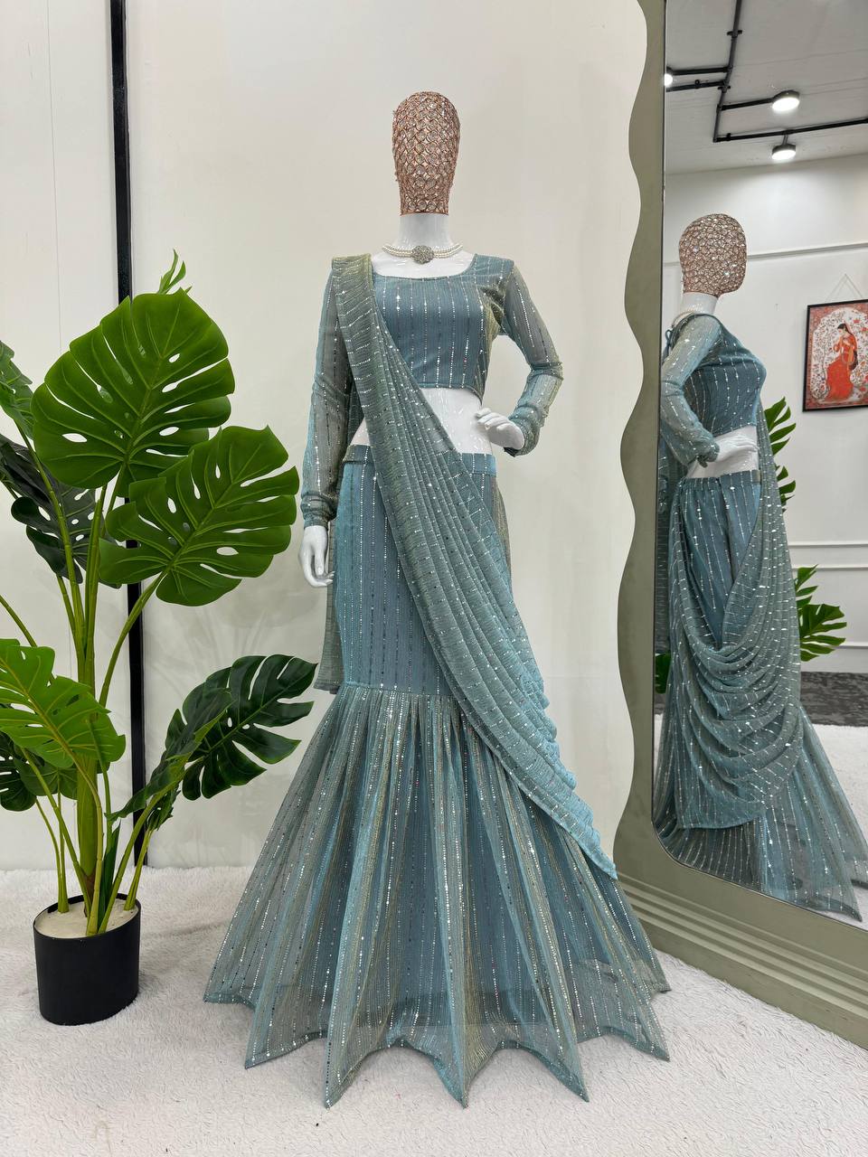 Ready-to-Wear Lycra Lehenga Saree with Drape Style