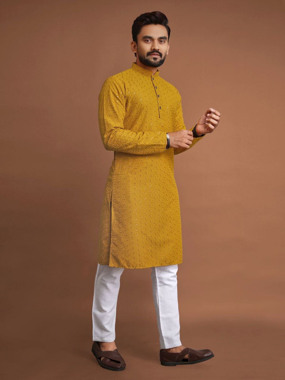 Cotton Kurta Set with Sequins Embroidery