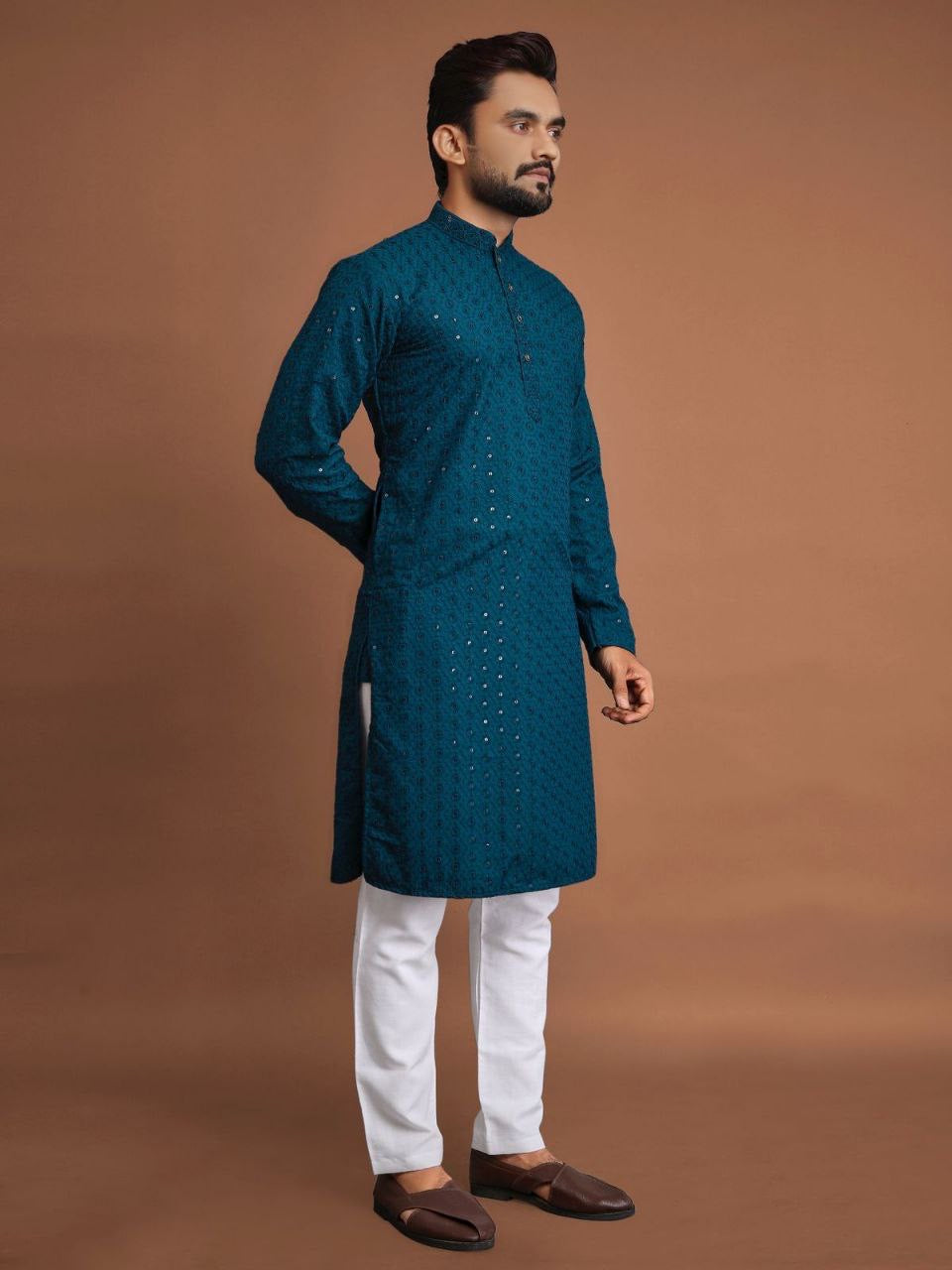 Cotton Kurta Set with Sequins Embroidery