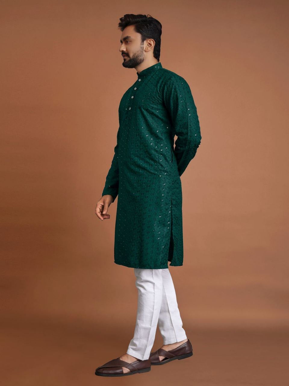 Cotton Kurta Set with Sequins Embroidery