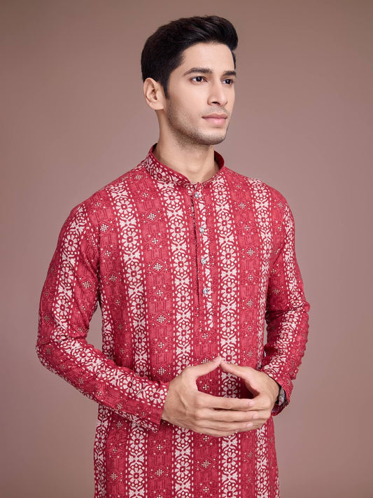 Festive Red Printed Kurta Set