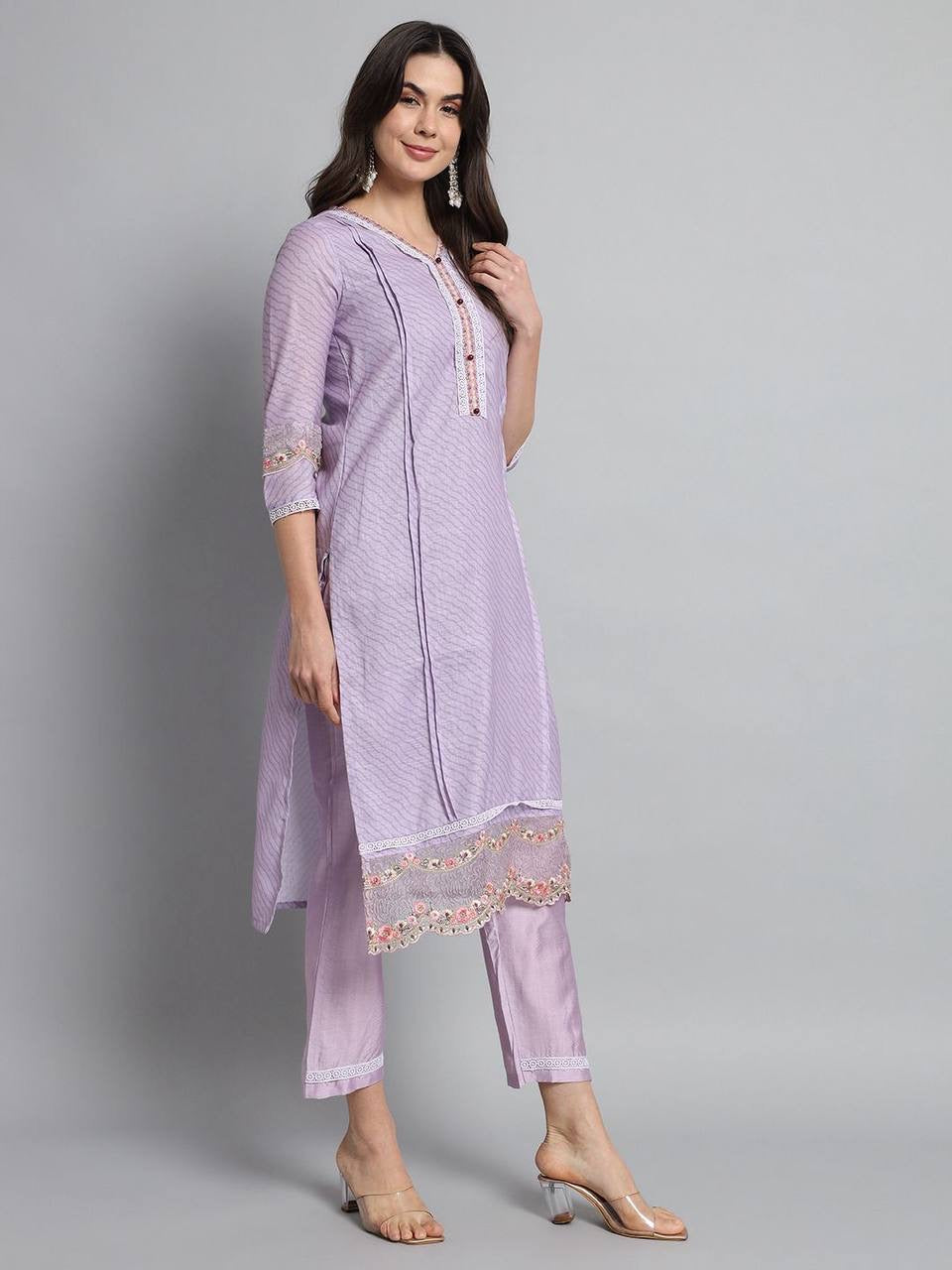 Lavender Embroidered Kurti Set