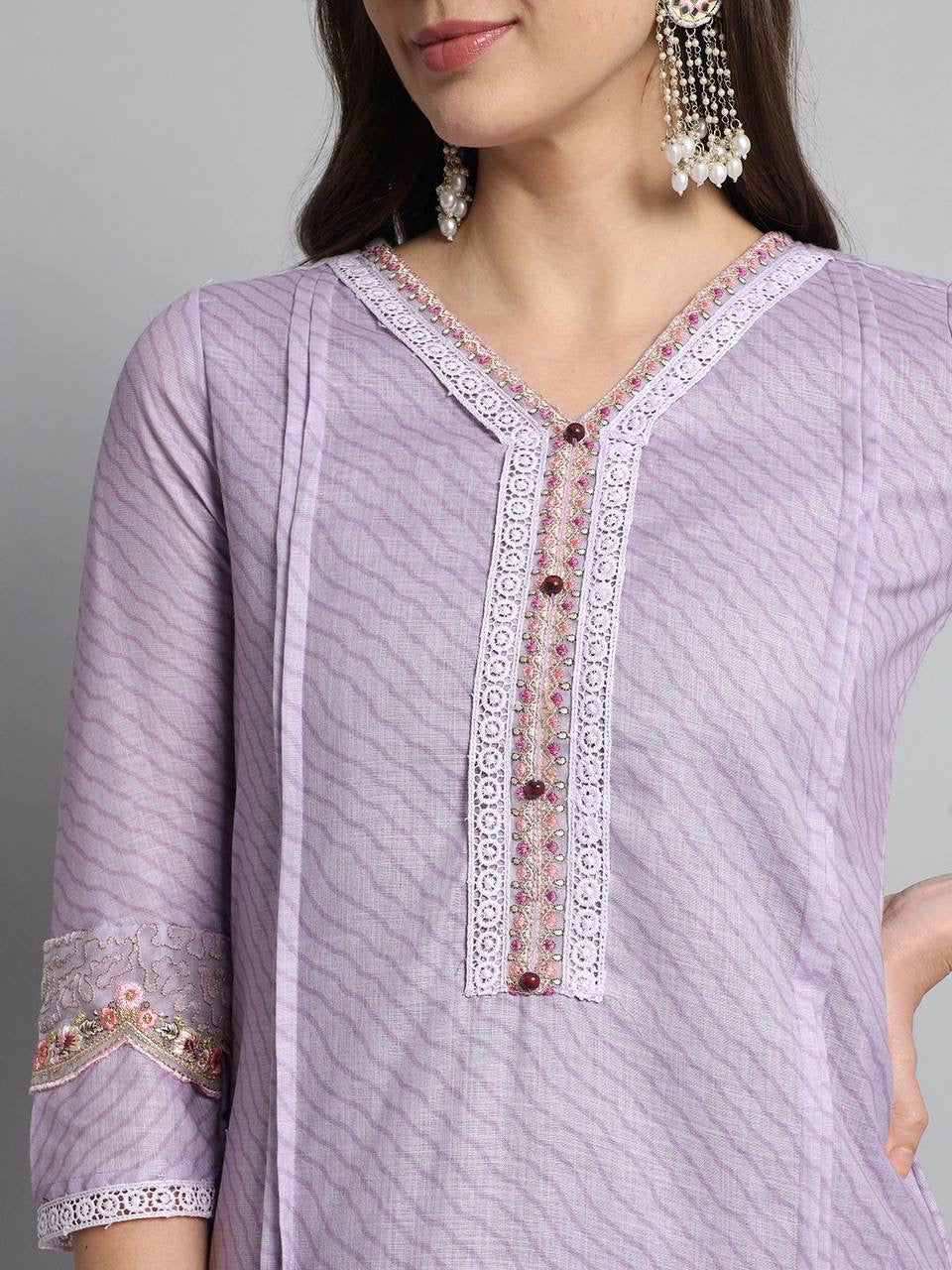 Lavender Embroidered Kurti Set