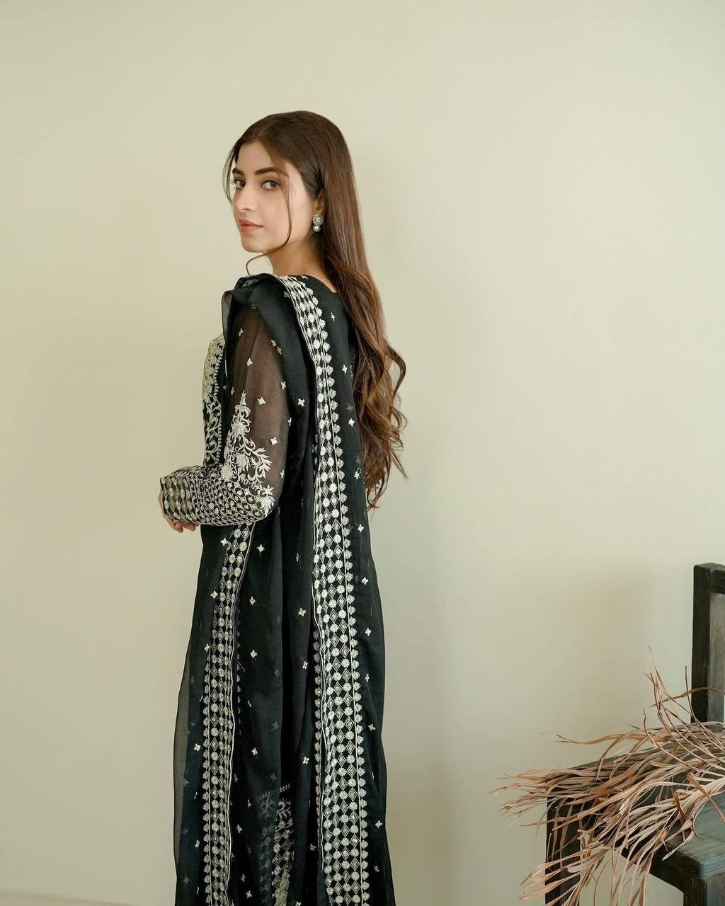 Black Georgette Sharara with Palazzo set