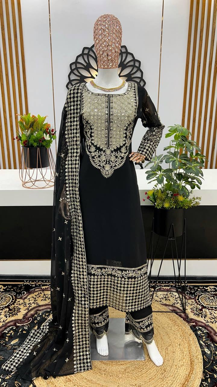 Black Georgette Sharara with Palazzo set