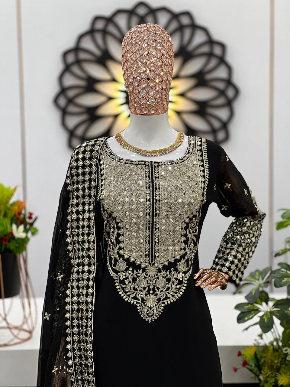 Black Georgette Sharara with Palazzo set