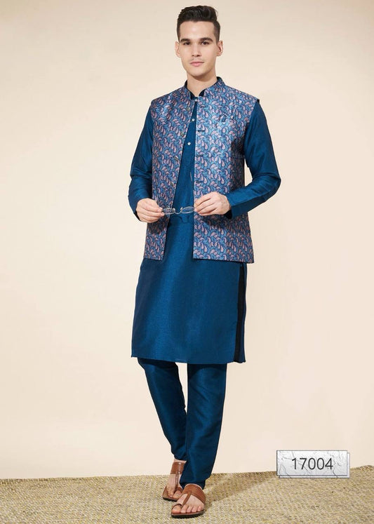 Blue Kurta with Blue Paisley Nehru Jacket
