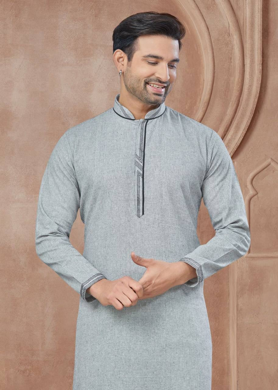 Ash Grey Men’s Straight Cut Cotton Kurta with Pants