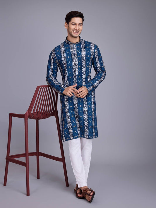Festive Blue Printed Kurta Set