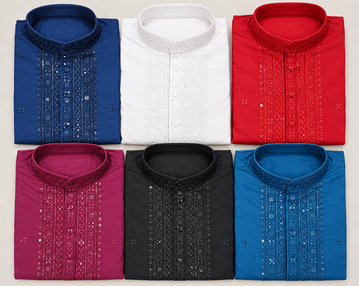 Six cotton silk kurta colours: navy, white, red, magenta, black and blue