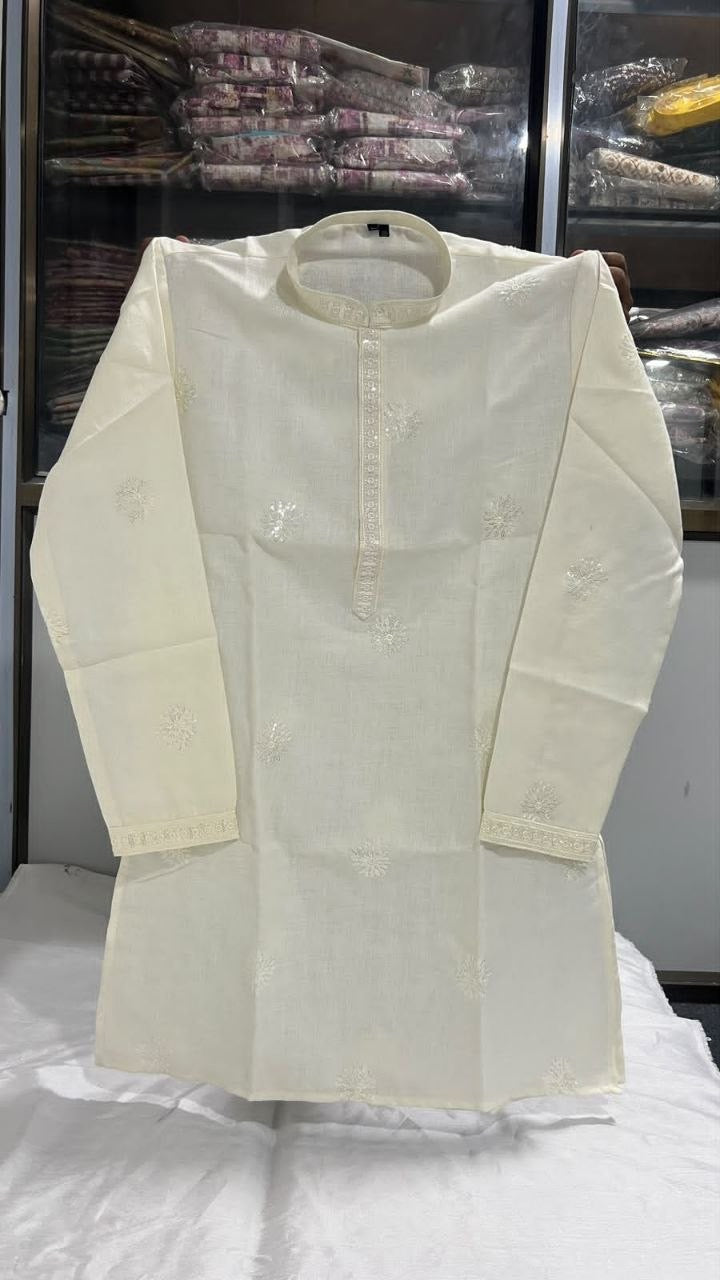 Ivory men's embroidered sequin kurta original garment photograph