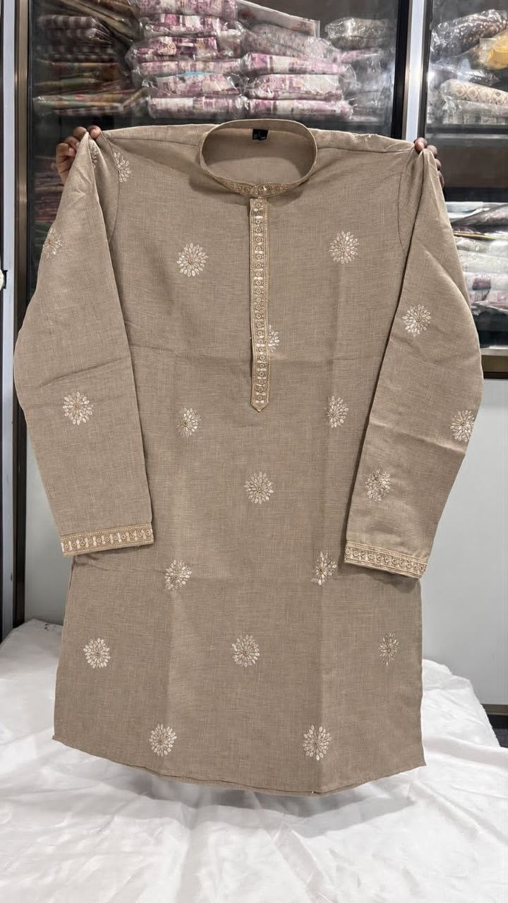 Taupe men's embroidered sequin kurta original garment photograph