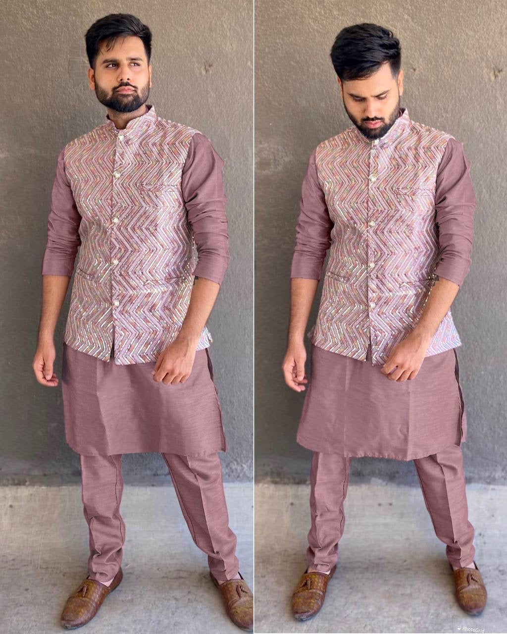 EMBROIDERED JACKET KURTA WITH PANTS