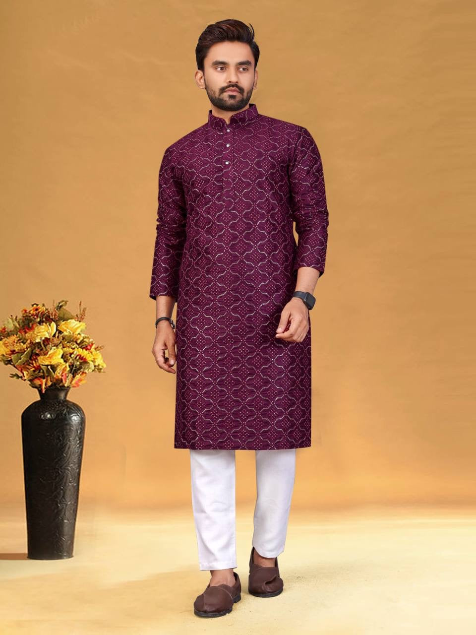 Akshay Embroidered Kurta with Pants Set - HOUSE OF KURTAS