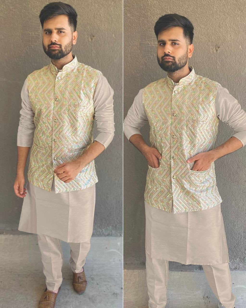 EMBROIDERED JACKET KURTA WITH PANTS