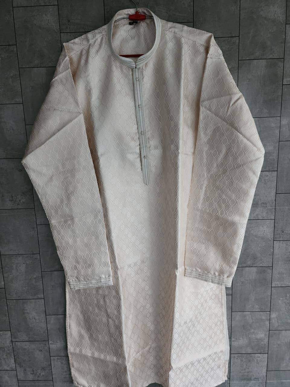 Ivory men's lattice jacquard kurta original garment photo