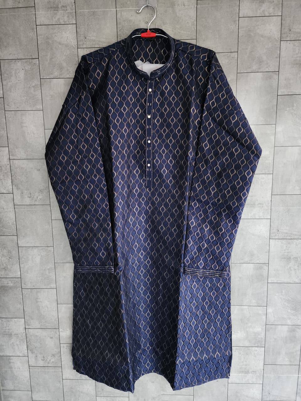 Navy men's lattice jacquard kurta original garment photo