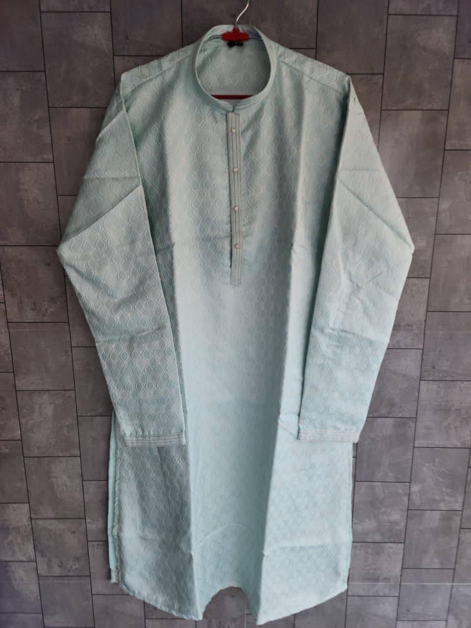 Pale Mint men's lattice jacquard kurta original garment photo